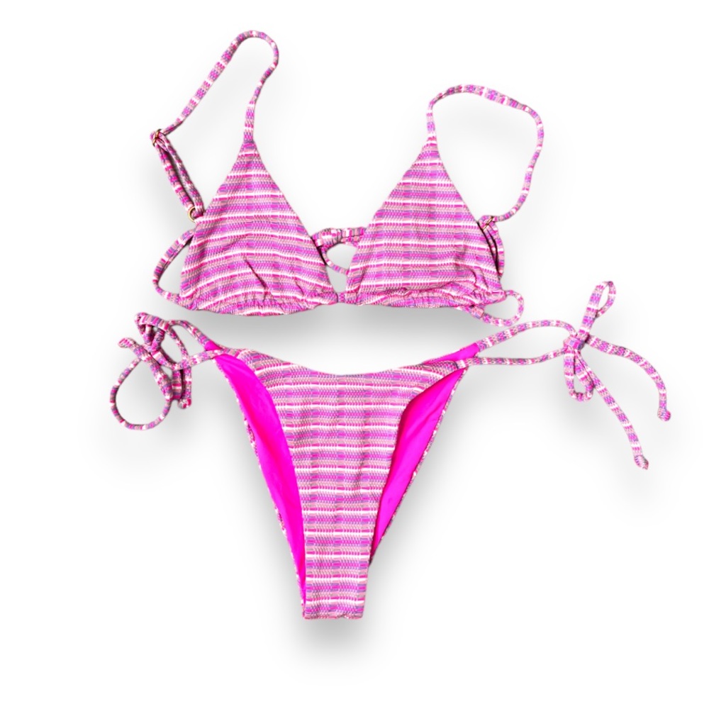 L*Space Reversible String Bikini Set in Hot Pink Stripes | NWT Size S